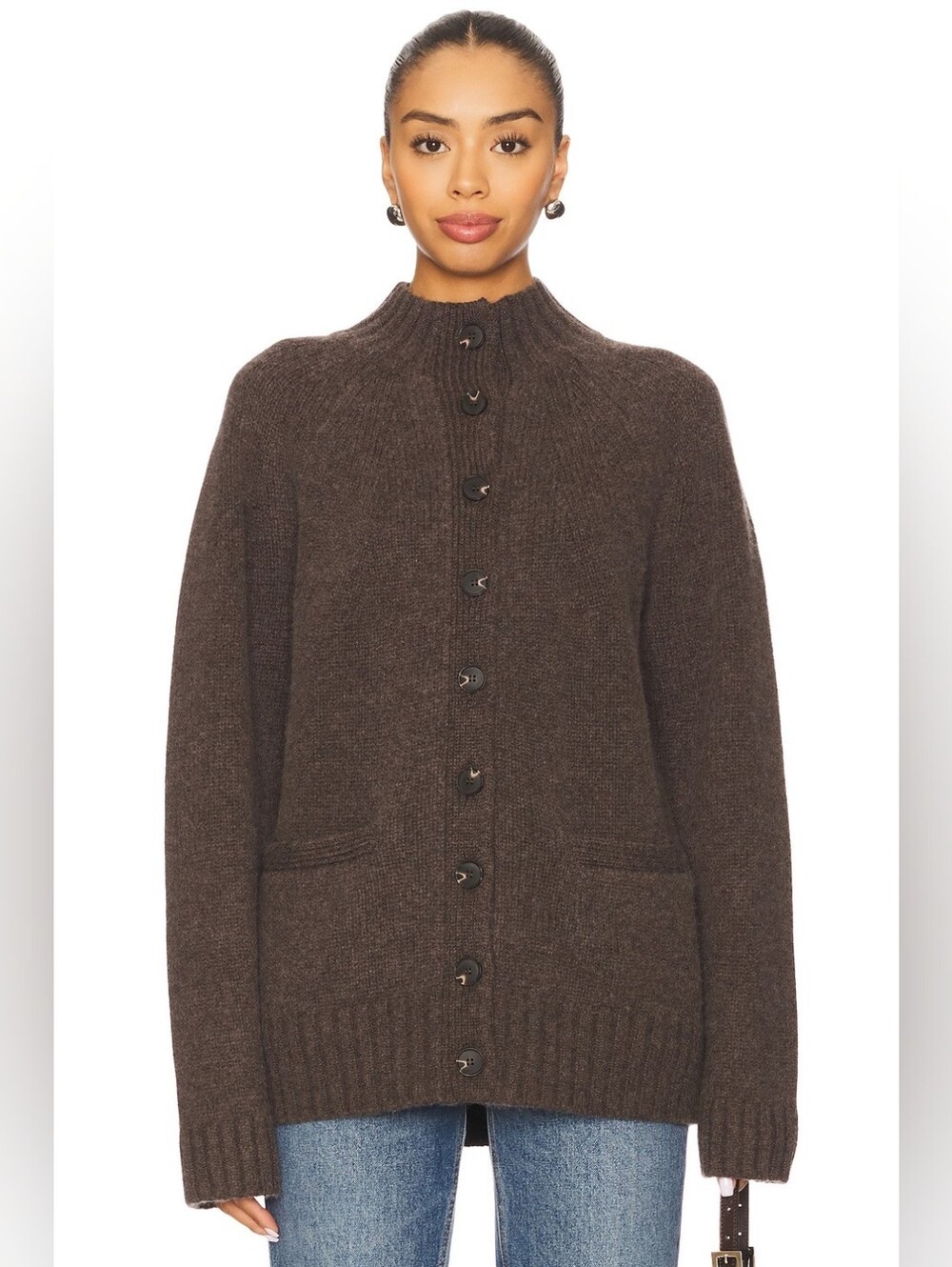 $229 EAVES Jen Cardigan In Deep Bark XL